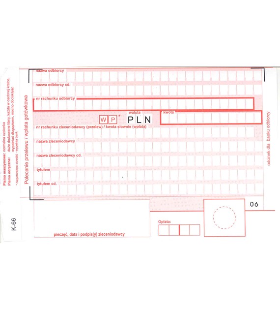 Druk Polecenie Przelewu Wpłaty Gotówkowej A6 4 Odcinki K-66 Sieradzki