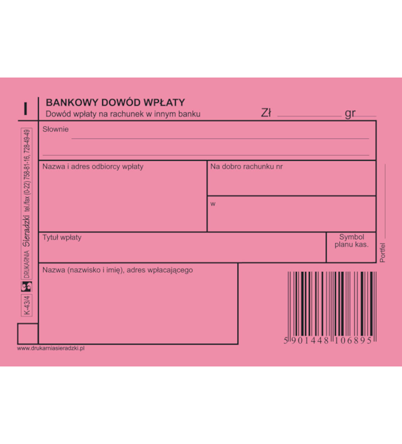 Druk Bankowy Dowód Wpłaty 4 Odcinkowy Sieradzki K-43/4