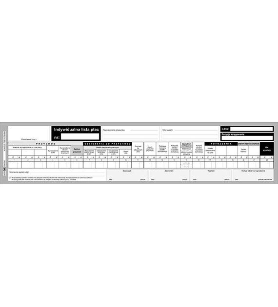 Druk Indywidualna Lista Płac 1/3 A3 Os-50A