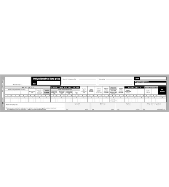 Druk Indywidualna Lista Płac 1/3 A3 Os-50A