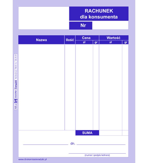 Druk Rachunek Dla Konsumenta A6 RR-4 Sieradzki