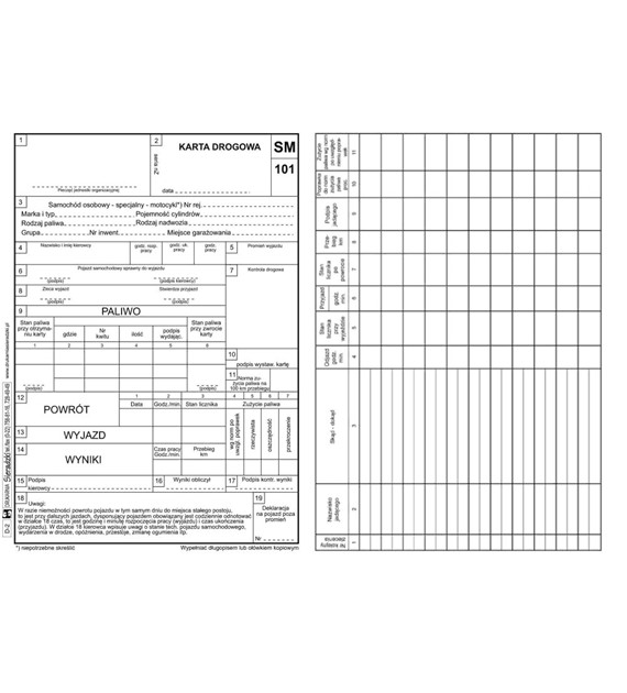 Druk Karta Drogowa A5 D-2 SM-101 Sieradzki