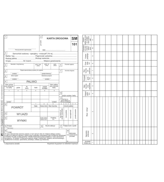 Druk Karta Drogowa A5 SM-101 D-2 Sieradzki