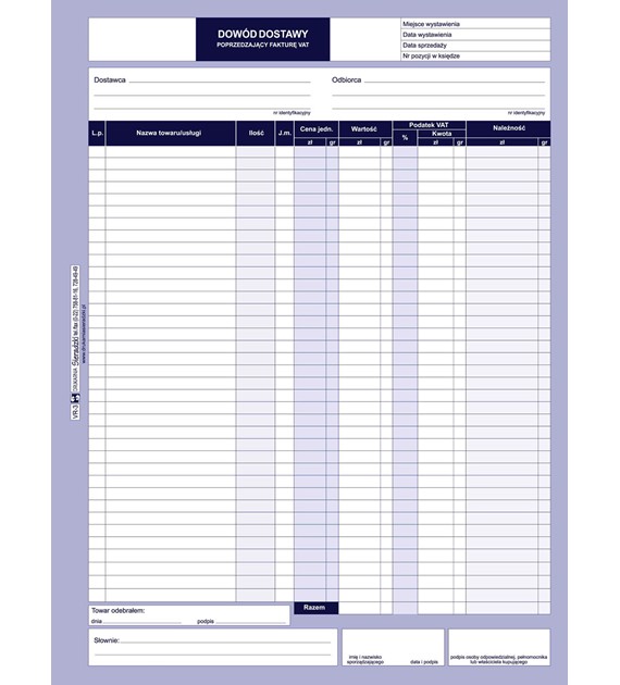 Druk Dowód Dostawy A4  A-4 VR-3 Sieradzki
