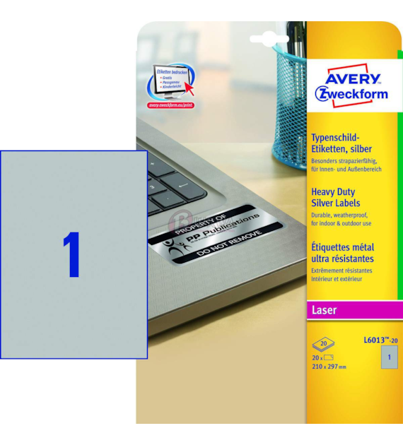 Etykiety Samoprzylepne Znamionowe Srebrne A4 210 x 297  L6013-20 opk 20szt Avery Zweckform