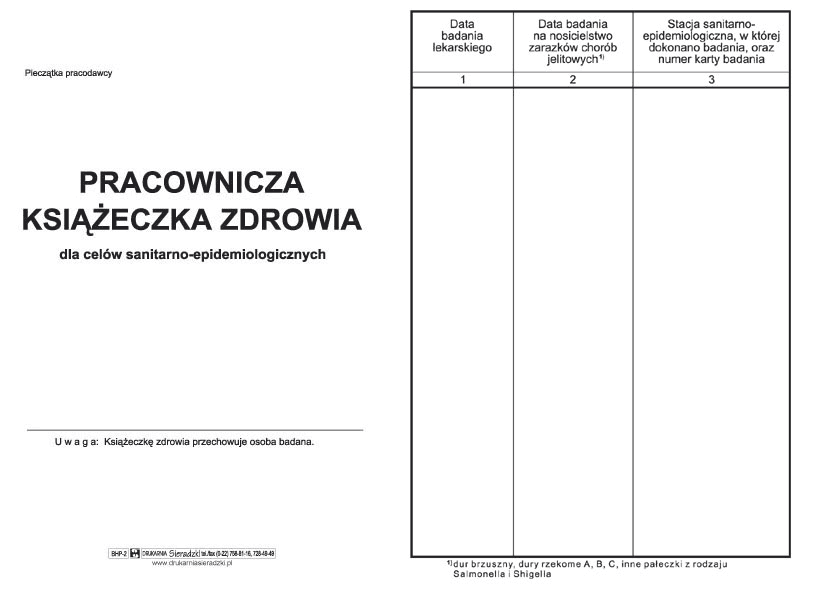 Druk Pracownicza Książeczka Zdrowia BHP A6 Sieradzki BHP-2