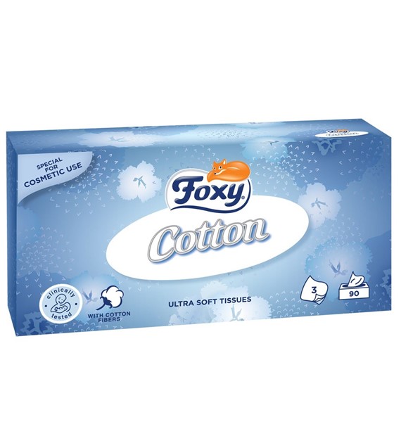 Chusteczki Higieniczne Foxy Cotton Ultra miękkie 3 warstwy 90 szt.