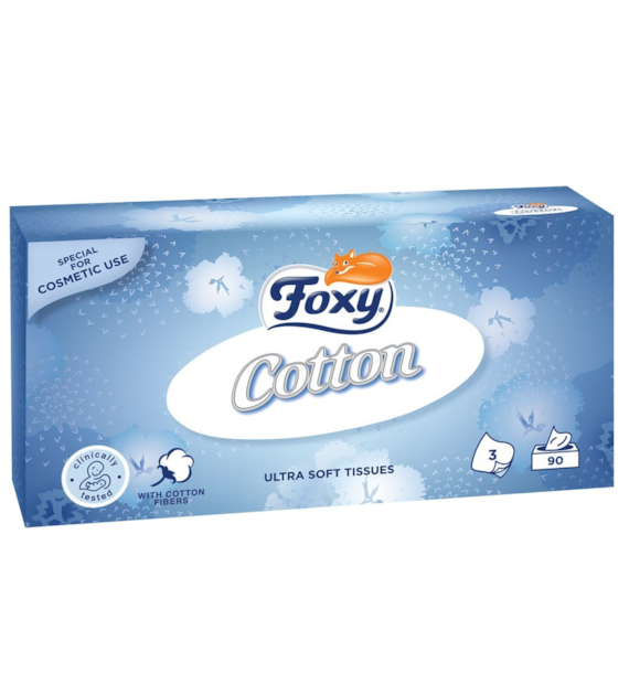 Chusteczki Higieniczne Foxy Cotton Ultra miękkie 3 warstwy 90 szt.
