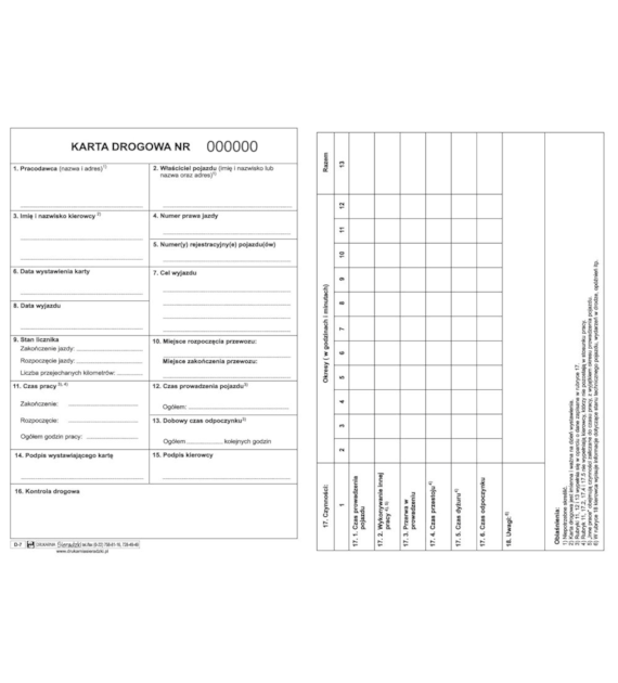 Druk Karta Drogowa A5 D-7 Numerowana Sieradzki
