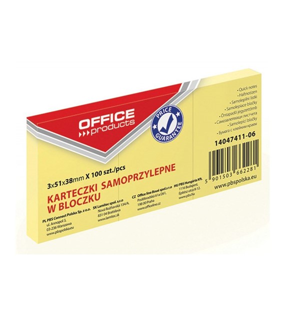 Bloczek Samoprzylepny 51x38mm 100szt żółty opk 3 szt 14047411-06 Office Product