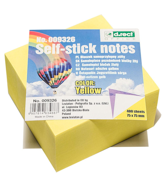 Bloczek Samoprzylepny 51x51mm 400 kartek  żółty 009505 D'Rect