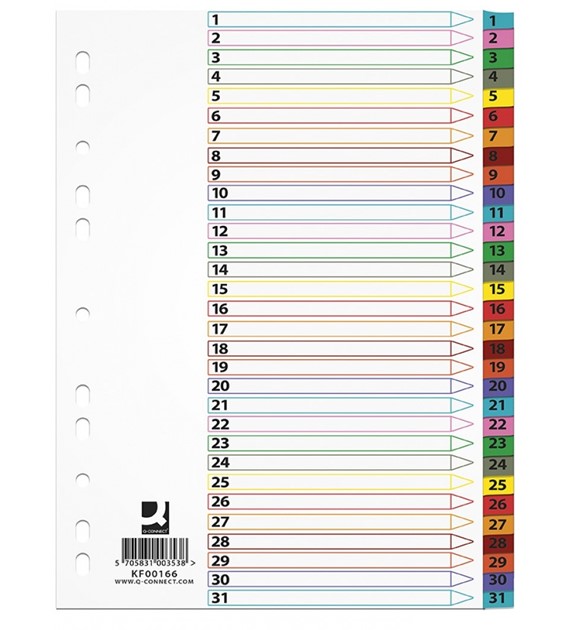 Przekładki Kartonowe A4 Mylar 1-31 Kolorowe KF00166 Q-connect
