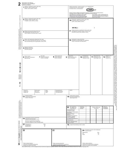 Druk List przewozowy CMR 5-Odcinkowy Nienumerowany  S-2/5 Sieradzki