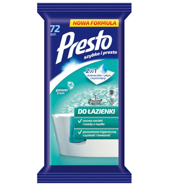 Presto Ściereczki nasączone Do Łazienek 72 szt 2W1
