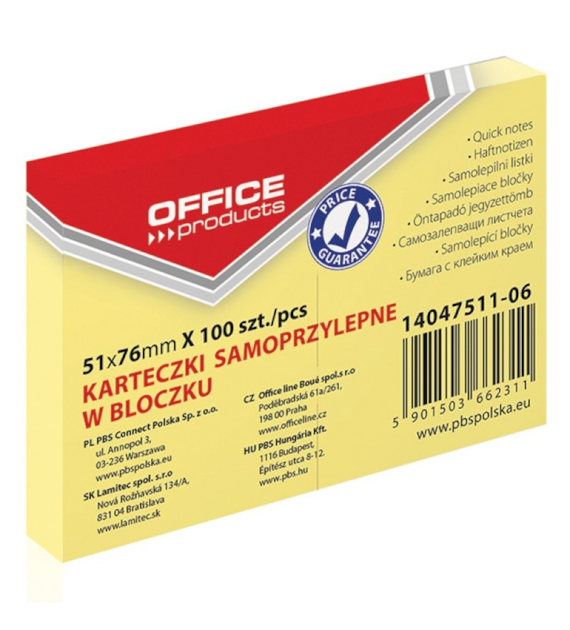 Bloczek Samoprzylepny 51x76mm 100szt żółty 14047511-06 Q-Connect