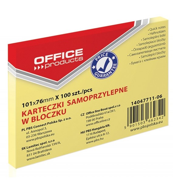 Bloczek Samoprzylepny 76x101mm 100szt żółty 14047711-06 Office Products