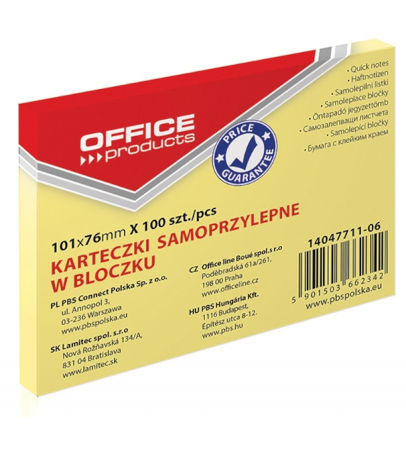 Bloczek Samoprzylepny 76x101mm 100szt żółty 14047711-06 Office Products
