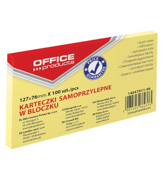 Bloczek samoprzylepny 127X76mm 100szt żółty 14047811-06 Office Products