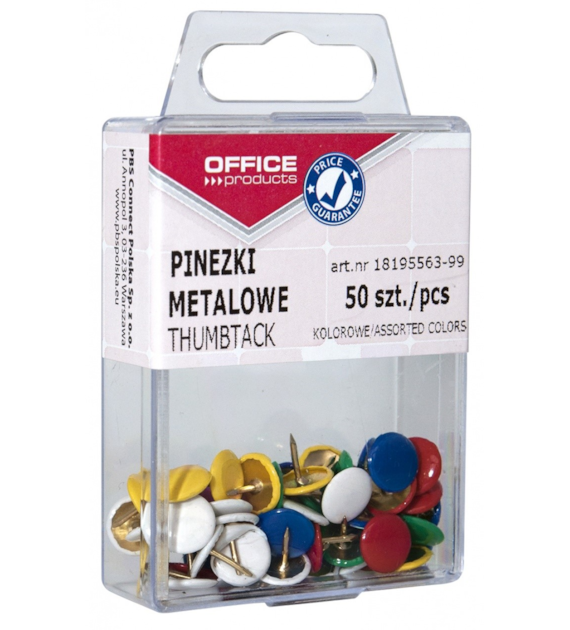 Pinezki Metalowe w Pudełku Plastikowym  Mix Kolorów opk 50szt 18195563-99 Office Products
