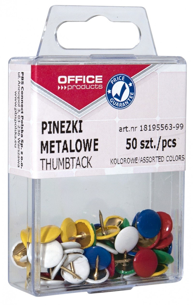Pinezki Metalowe w Pudełku Plastikowym  Mix Kolorów opk 50szt 18195563-99 Office Products