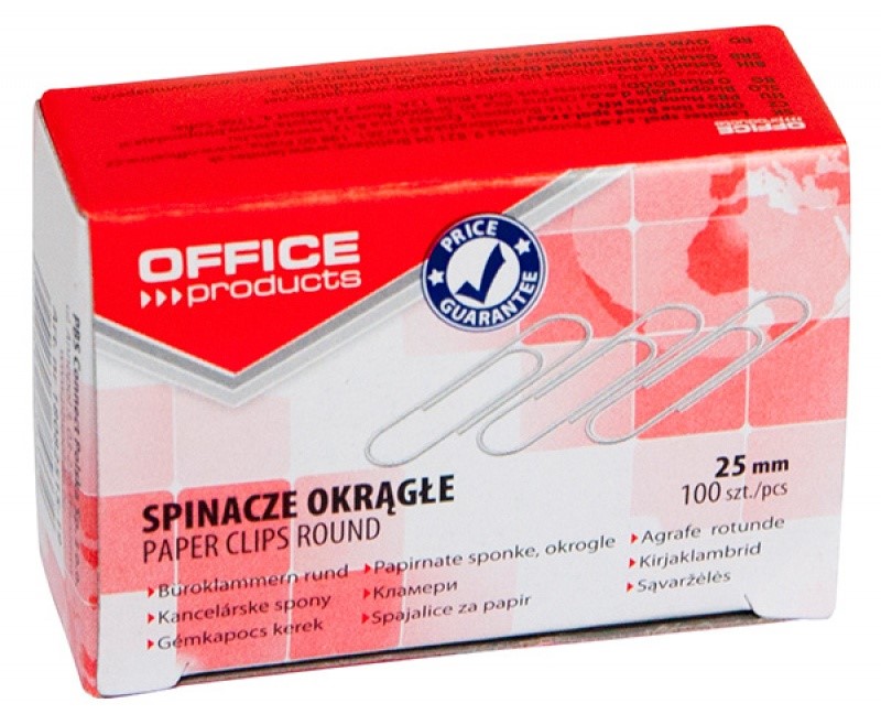 Spinacze Biurowe 25mm Okrągłe opk 100szt 18082515-19 Office Product
