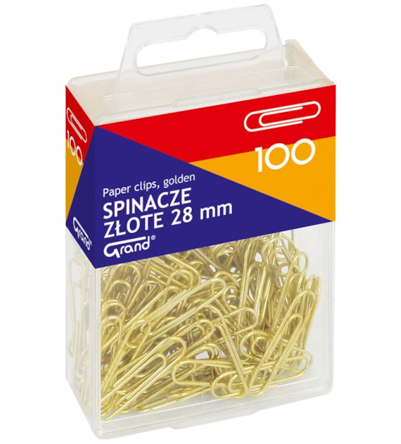 Spinacze Biurowe 28mm Złote T4 plastikowe opakowanie opk 100szt 110-1633 Grand