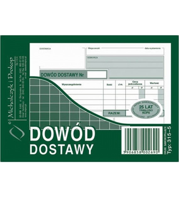 Druk Dowód Dostawy A6 315-5 Michalczyk i prokop