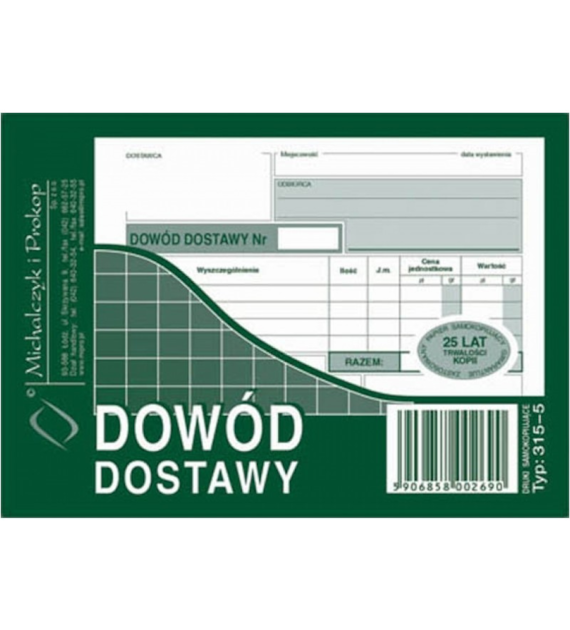 Druk Dowód Dostawy A6 315-5 Michalczyk i prokop