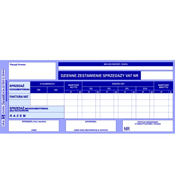 Druk Dzienne Zestawienie Sprzedaży Vat 1/3 A4 Sieradzki VR-6