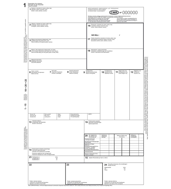 Druk List Przewozowy CMR 5-Odcinkowy Numerowany S-3/5 Sieradzki