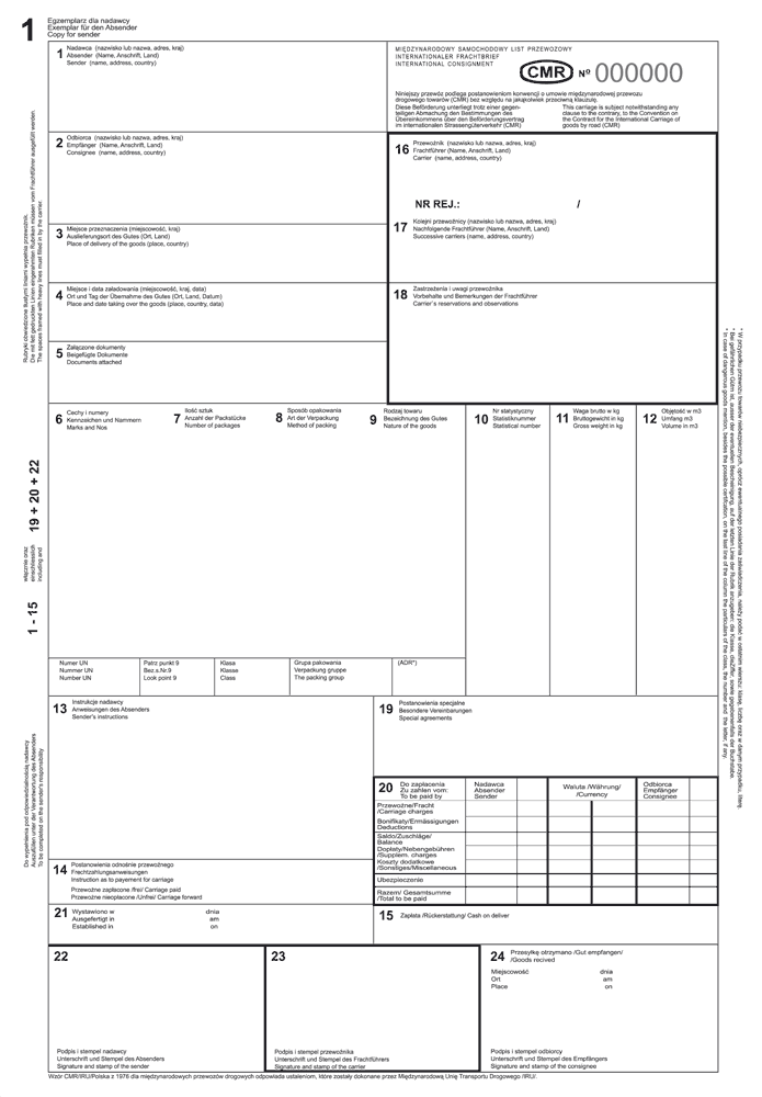 Druk List Przewozowy CMR 5-Odcinkowy Numerowany S-3/5 Sieradzki