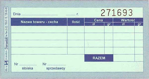 Druk Paragon numerowany A7 RR-14N Sieradzki