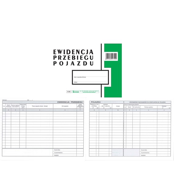 Druk Ewidencja Przebiegu Pojazdu Z Kosztami A5 Sieradzki K 55k Platforma Solexb2b 4093