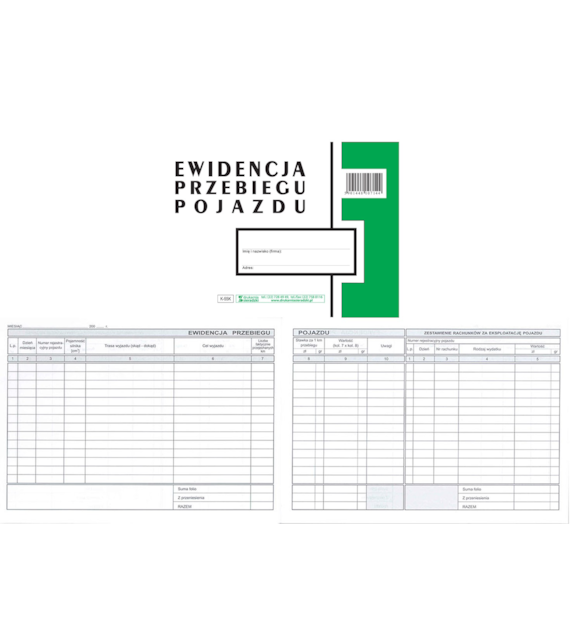 Druk Ewidencja Przebiegu Pojazdu Z Kosztami A5 Sieradzki K-55K